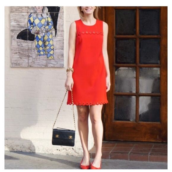 J.Crew Red Grommet Scalloped Sleeveless Shift Dress Size 8 - Picture 2 of 10